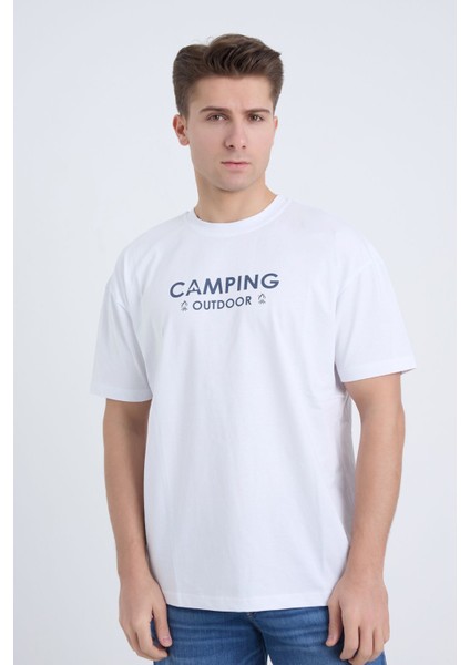 Erkek Oversize Siyah Camping T-Shirt