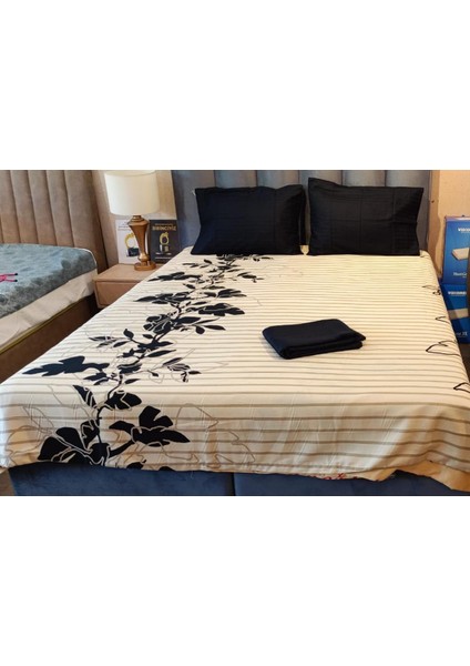 Çift Kişilik Pamuk Saten Nevresim Takımı Bej Siyah indirimleri