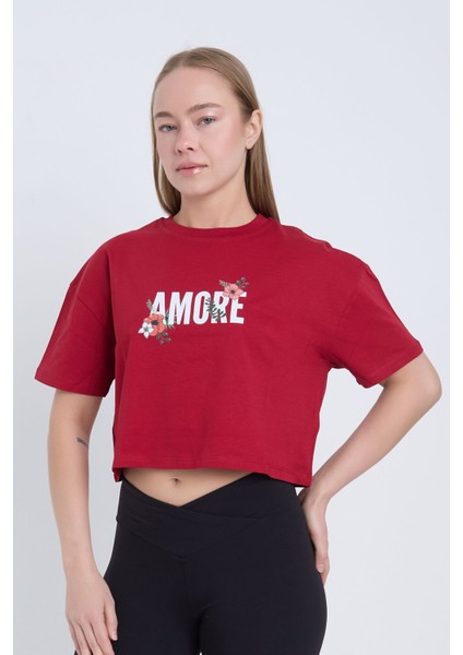 Kadın Oversize Amore Bordo Renk Crop fiyatları
