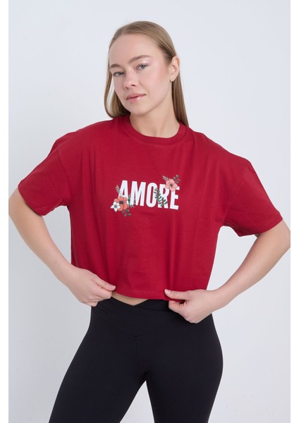 Kadın Oversize Amore Bordo Renk Crop modelleri