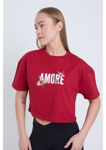 Kadın Oversize Amore Bordo Renk Crop fırsatları