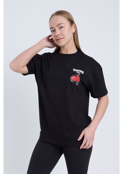 Kadın Oversize Beautıful Ride Baskılı Beyaz Renk T-Shirt fırsatları