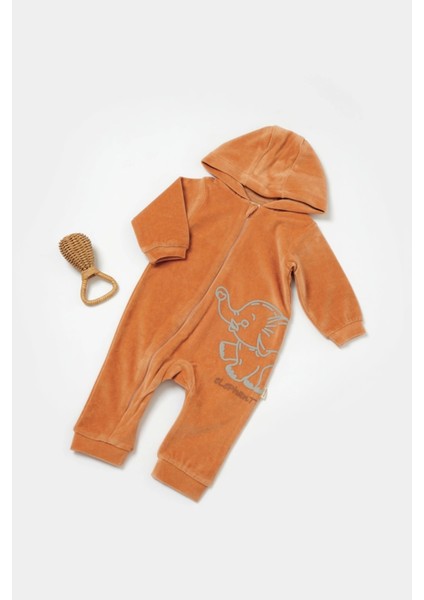 Bebek Kapüşonlu Fermuarlı Tulum, %80 Organik Pamuk & %20 Polyester, Bebek ve Yenidoğan Serisi - CSYK6044