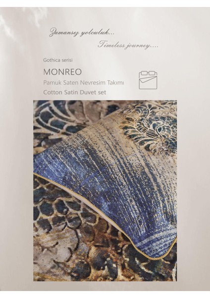 Çift Kişilik Pamuk Saten Nevresim Takımı Monreo Mavi