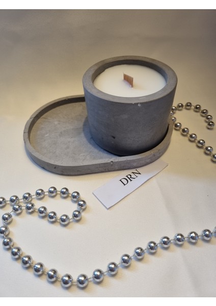 Koyu Gri Renkli, Sunum Tabaklı, Ahşap Fitilli, Kokulu Mum