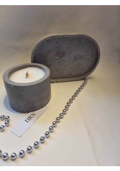 Koyu Gri Renkli, Sunum Tabaklı, Ahşap Fitilli, Kokulu Mum fiyatları