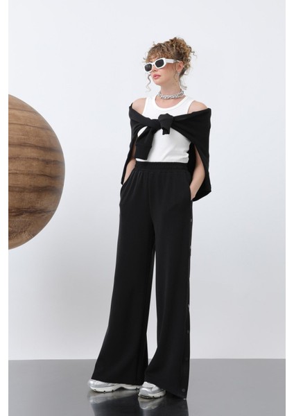 32157 Kadın Yanlar Çıt Çıt Detaylı Modal Pantolon