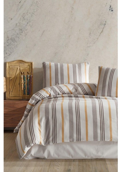 Soft Tiss Ipliği Boyalı Çift Kişik Nevresim Takımı Rainbow Kahve