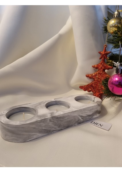 Mermer Desenli 3'lü Tealight Mumluk