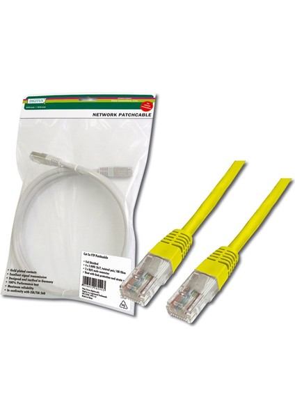 Digitus Patch Kablo, Utp, Cat. 5e, 5 Metre, Awg 26/7, Sarı Renk, 3p Sertifikalı