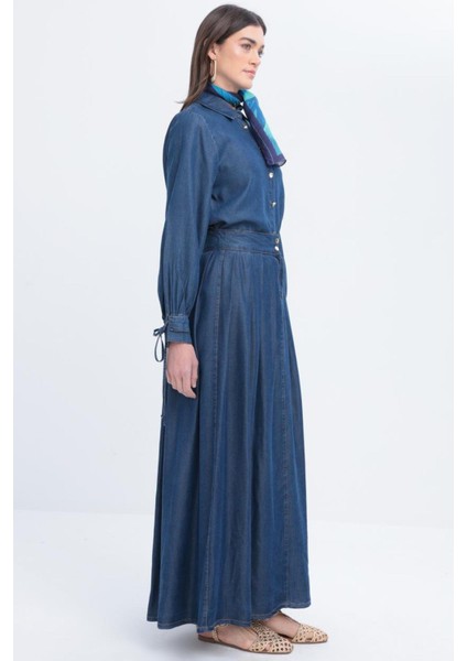 Kadın Düğmeli Pileli Tencel Etek modelleri
