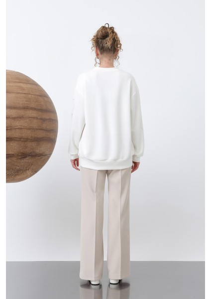 32117 Kadın Taşlı Basic Modal Sweat