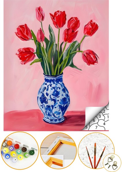 Sayılarla Boyama Numaralı Tuval Seti Fırça Boya Dahil 40X50CM Çiçek