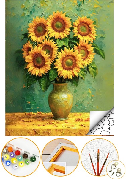 Sayılarla Boyama Numaralı Tuval Seti Fırça Boya Dahil 40X50CM Ayçiçeği