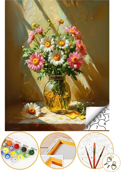Sayılarla Boyama Numaralı Tuval Seti Fırça Boya Dahil 40X50CM Çiçek