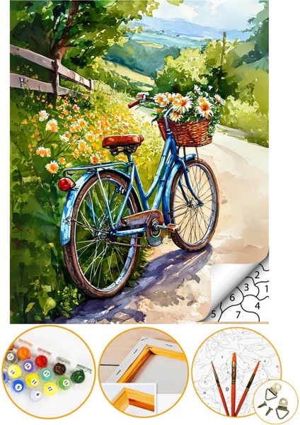 Sayılarla Boyama Numaralı Tuval Seti Fırça Boya Dahil 40X50CM Bisiklet