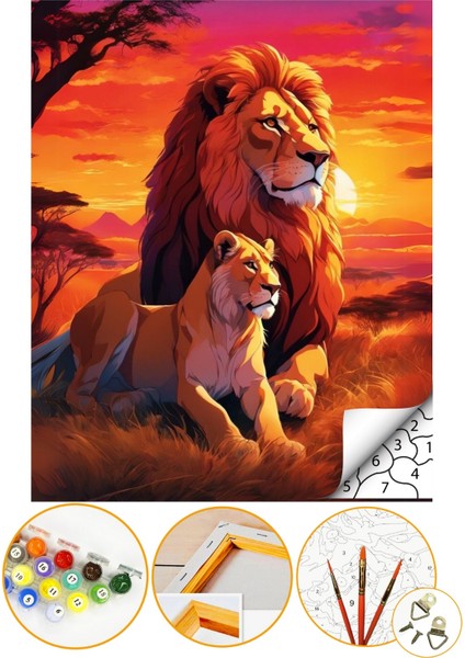 Sayılarla Boyama Numaralı Tuval Seti Fırça Boya Dahil 40X50CM Aslan Kral