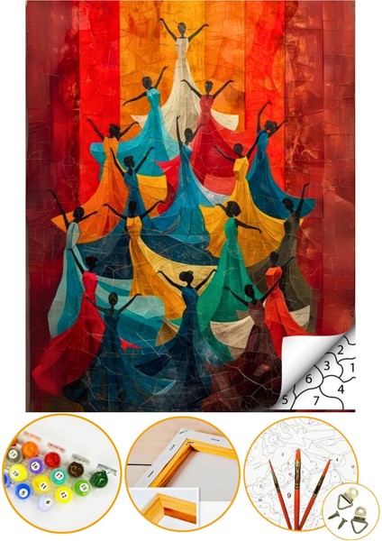 Sayılarla Boyama Numaralı Tuval Seti Fırça Boya Dahil 40X50CM - Etekli Dansçılar