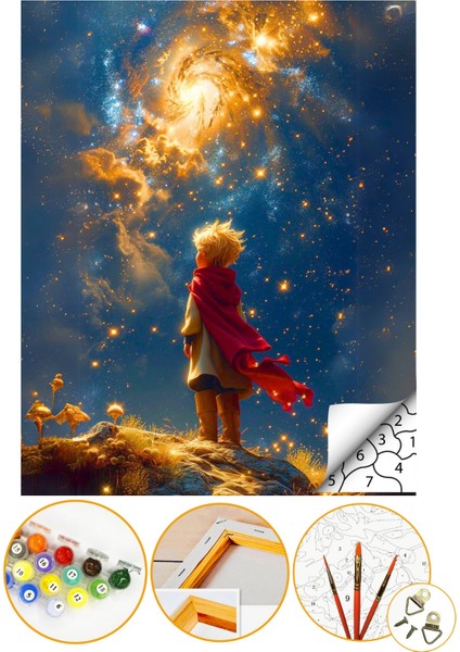 Sayılarla Boyama Numaralı Tuval Seti Fırça Boya Dahil 40X50CM Küçük Prens