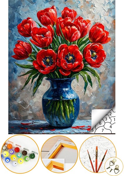 Sayılarla Boyama Numaralı Tuval Seti Fırça Boya Dahil 40X50CM Çiçek