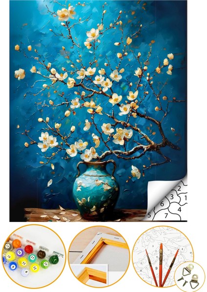 Sayılarla Boyama Numaralı Tuval Seti Fırça Boya Dahil 40X50CM - Bahar Çiçekleri