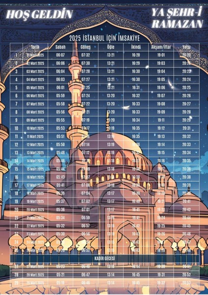 Ramazan İmsakiyesi Modern Kişiye Özel Tasarımlı Dijital Baskı 100 Adet A4 300 gr Model 11
