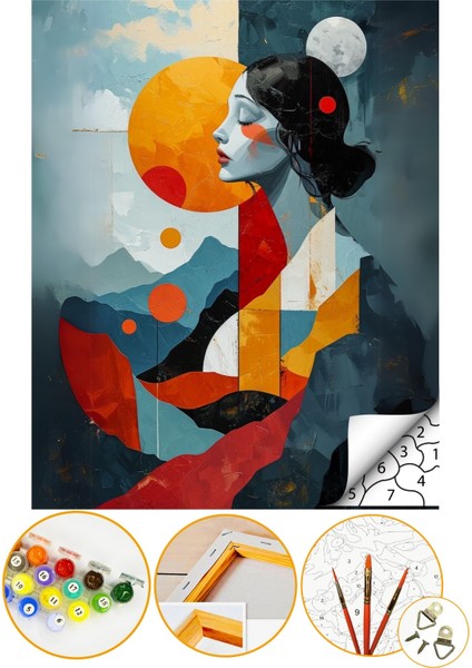 Sayılarla Boyama Numaralı Tuval Seti Fırça Boya Dahil 40X50CM - Soyut Kadın