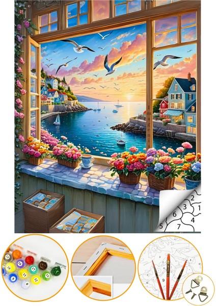 Sayılarla Boyama Numaralı Tuval Seti Fırça Boya Dahil 40X50CM - Huzur Penceresi