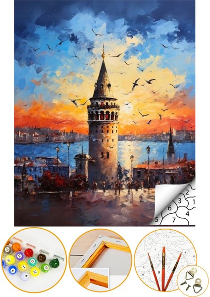 Sayılarla Boyama Numaralı Tuval Seti Fırça Boya Dahil 40X50CM - Galata Günbatımı