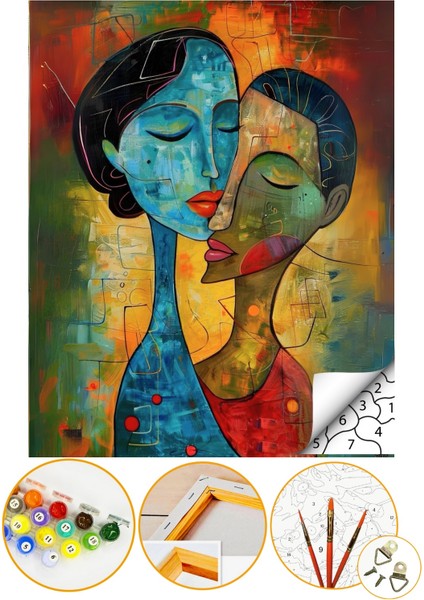 Sayılarla Boyama Numaralı Tuval Seti Fırça Boya Dahil 40X50CM - Soyut Çift