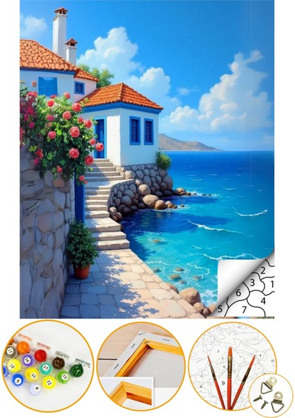 Sayılarla Boyama Numaralı Tuval Seti Fırça Boya Dahil 40X50CM Manzara