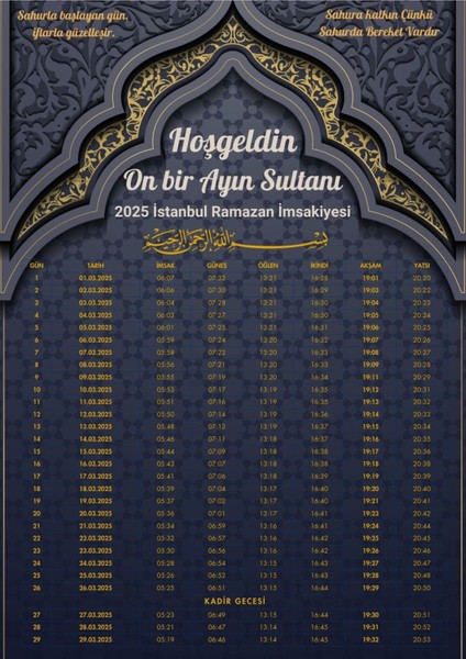 Ramazan İmsakiyesi Modern Kişiye Özel Tasarımlı Dijital Baskı 100 Adet A4 300 gr Model 20