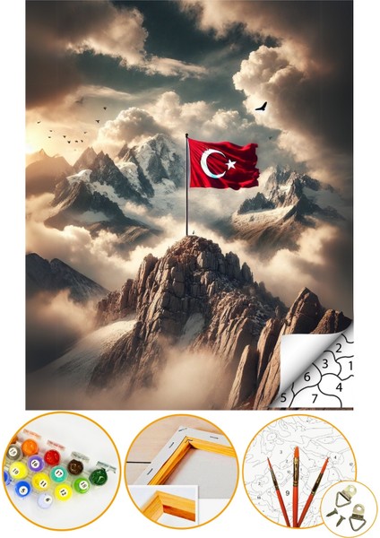 Sayılarla Boyama Numaralı Tuval Seti Fırça Boya Dahil 40X50CM - Türk Bayrağı