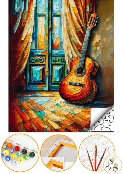 Sayılarla Boyama Numaralı Tuval Seti Fırça Boya Dahil 40X50CM Gitar
