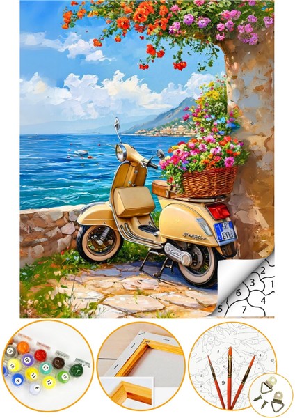 Sayılarla Boyama Numaralı Tuval Seti Fırça Boya Dahil 40X50CM Vespa