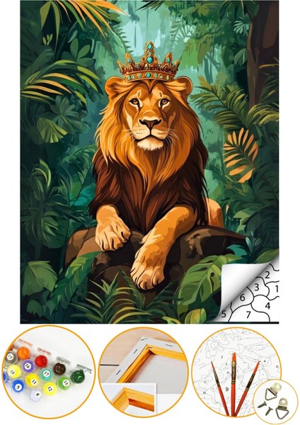 Sayılarla Boyama Numaralı Tuval Seti Fırça Boya Dahil 40X50CM Aslan Kral