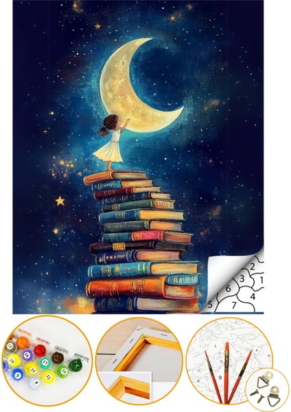 Sayılarla Boyama Numaralı Tuval Seti Fırça Boya Dahil 40X50CM - Kitap Deryası