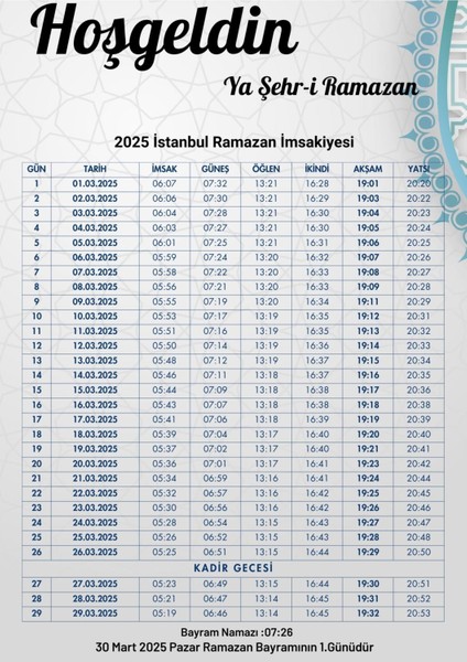 Ramazan İmsakiyesi Modern Kişiye Özel Tasarımlı Dijital Baskı 50 Adet A4 300 gr Model 21
