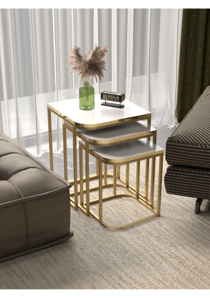 Zigon Sehpa Damla Altın Beyaz