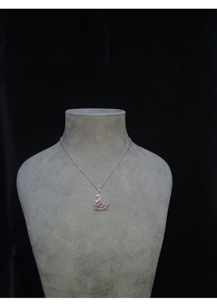 Pembe Zirkon Taşlı Kuğu Kolye *yeni Trend*