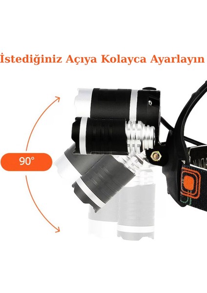 Multizone USB Şarjlı 3 Led'li Su Geçirmez Kamp Balıkçı Kafa Lambası Ayarlanabilir Işık