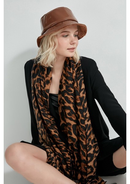 10862 Leopar Desenli Kahve Rengi Şal