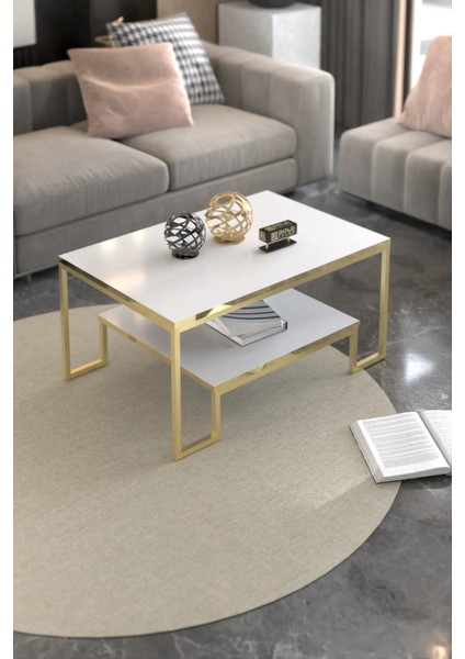 Orta Sehpa Flora Lux Altın Beyaz