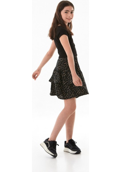 Çiçek Baskılı Fırfırlı Kız Çocuk Etek