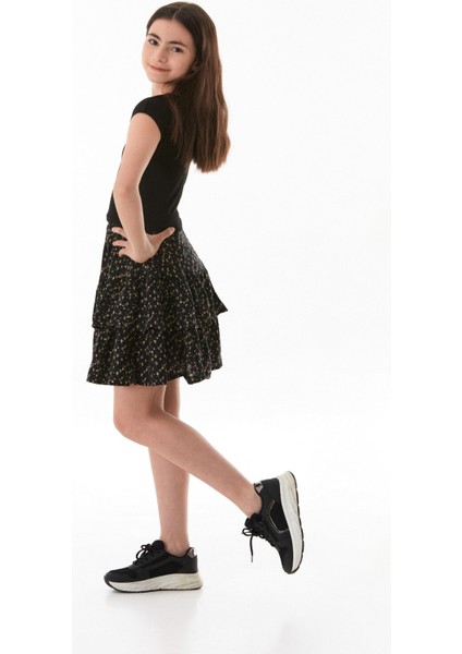 Çiçek Baskılı Fırfırlı Kız Çocuk Etek modelleri