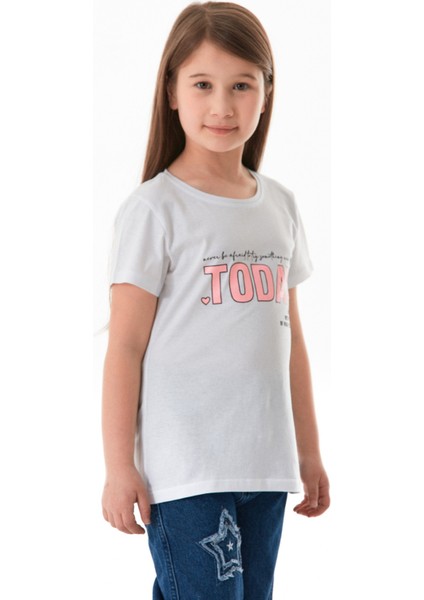 %100 Pamuk Today Baskılı Kız Çocuk Tişört