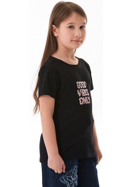 Good Vibes Only Yazı Baskılı Kız Çocuk Tişört fırsatları