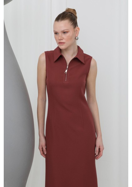 32149 Kadın Fermuar Detaylı Midi Elbise fiyatları