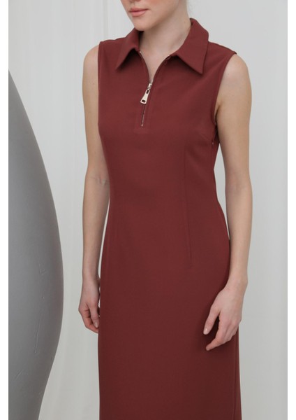 32149 Kadın Fermuar Detaylı Midi Elbise modelleri