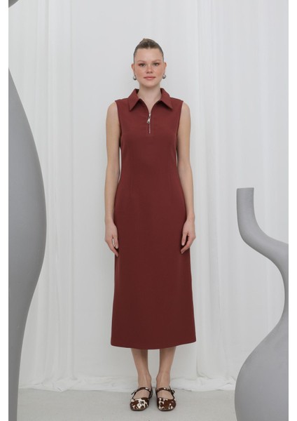 32149 Kadın Fermuar Detaylı Midi Elbise fırsatları